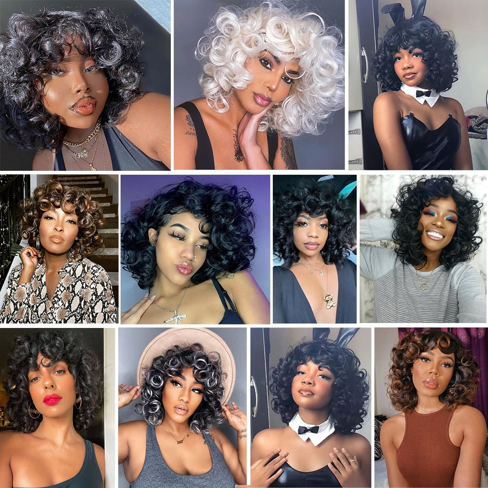 Short Hair Afro Curly Wig With Bangs