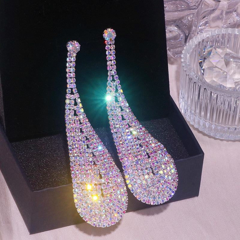 Luxury Shiny in Colour Crystal Long Earring