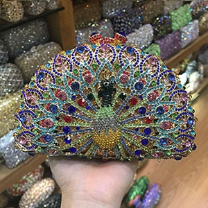 Peacock Luxury Crystal Diamond Clutch Bag