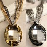 Vintage Oval Glass Crystal Pendant Necklace