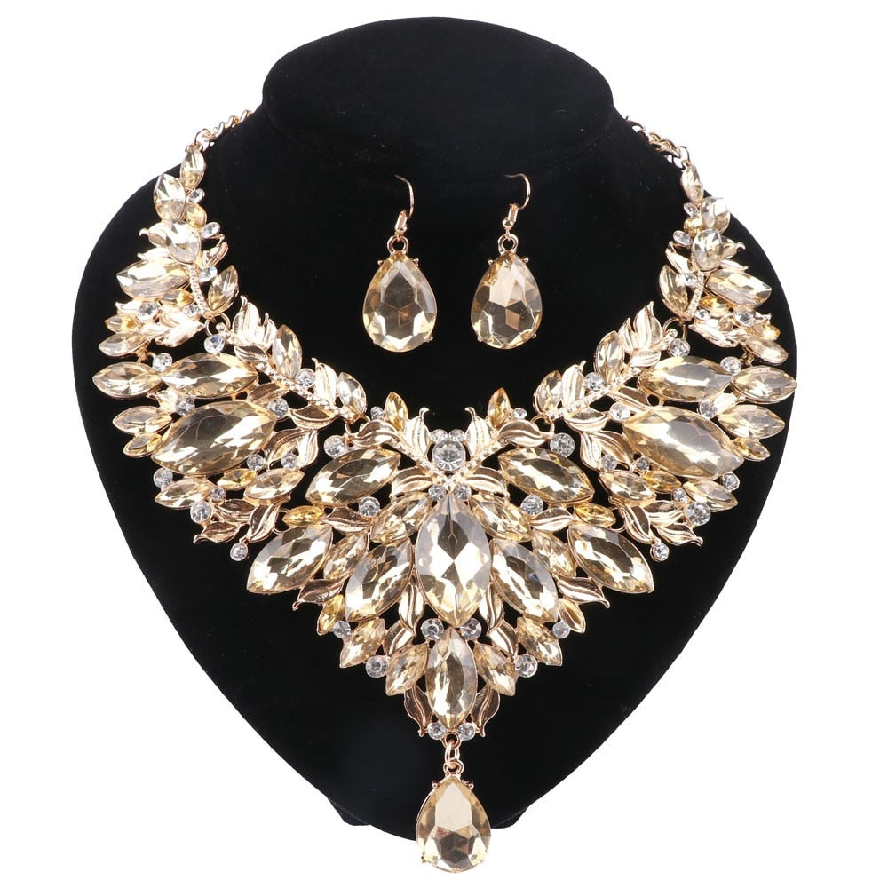 Bridal Boho Choker Crystal Teardrop Necklace Set