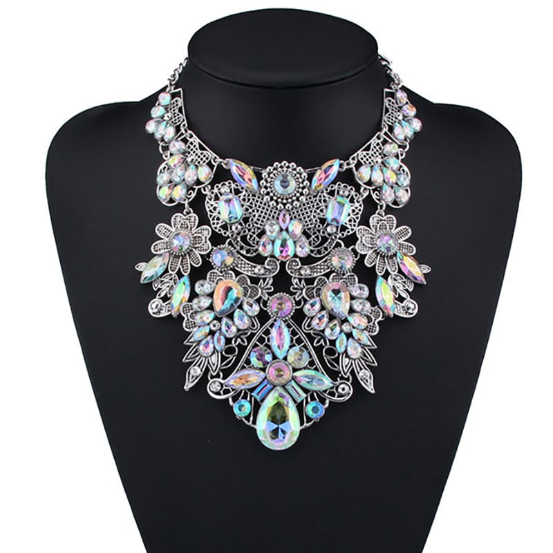 Crystal Rhinestone Tassel Collar Necklace