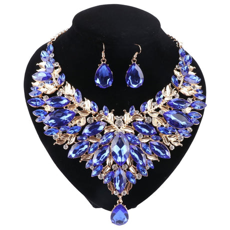 Bridal Boho Choker Crystal Teardrop Necklace Set