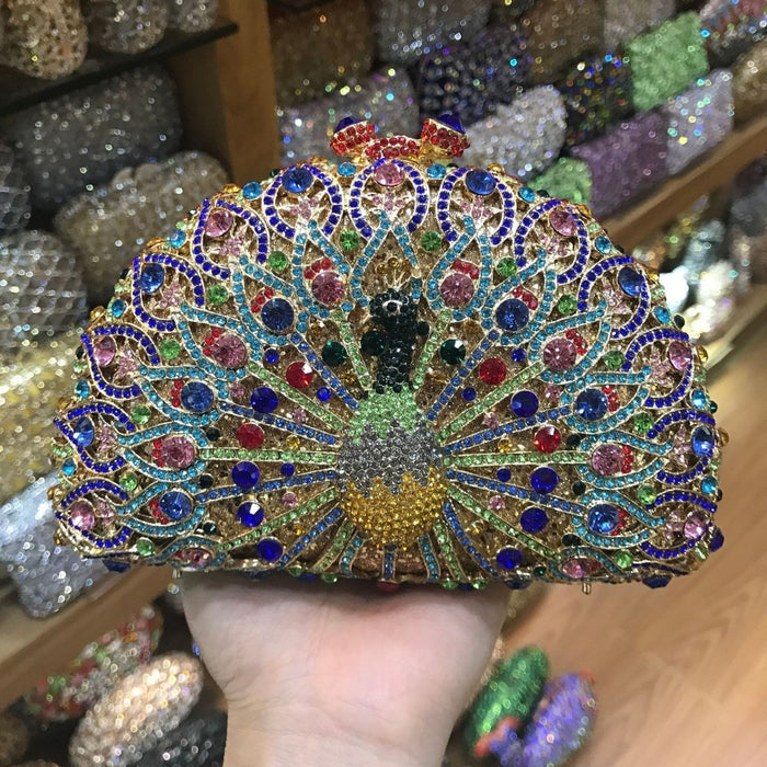 Peacock Luxury Crystal Diamond Clutch Bag