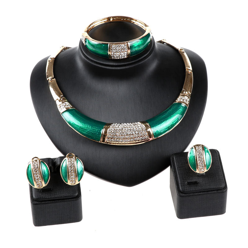 Rhinestone Crystal Green African Jewelry Set
