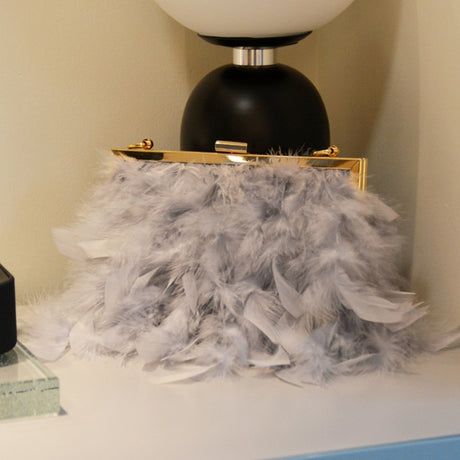 Elegant Feather Evening Bag Pearl Handle