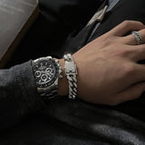 Silver Rhinestones Cuban Thick Chain Bracelet