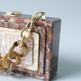 Cream & Brown Marble Box Acrylic Clutch