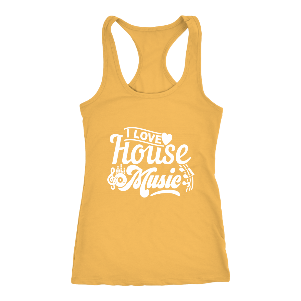 I Love House Music Racerback Tank Top - Yellow | Shop Sassy Chick