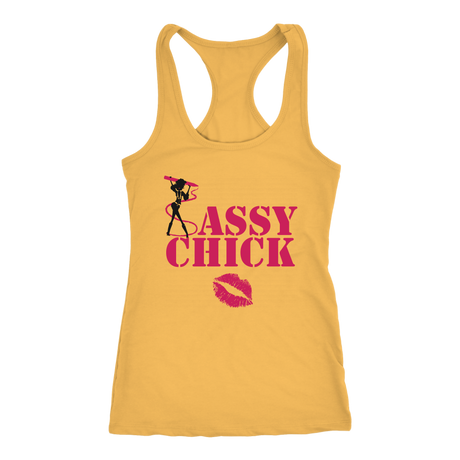 Sassy Chick Pink Lips Racerback Tank Top - Yellow | Shop Sassy Chick