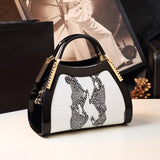 White Leather Crystal Diamonds Shoulder Bag