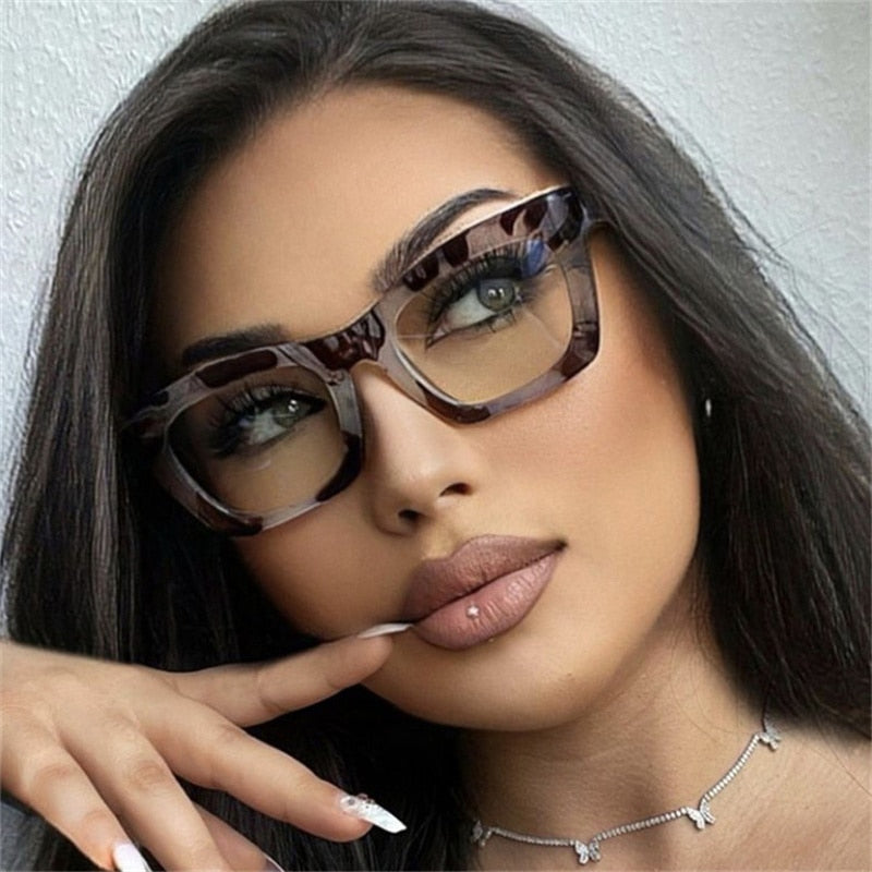 Model Using Leopard Tea Vision Care Eyeglasses
