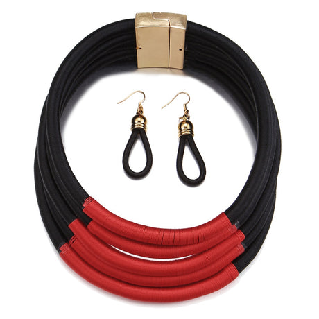 Black Red Multi-layer Woven Jewelry Set