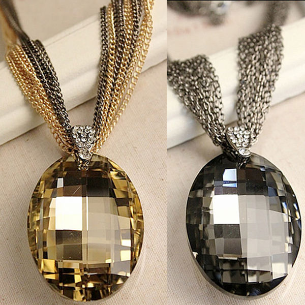 Collection of Oval Glass Crystal Pendant Necklace