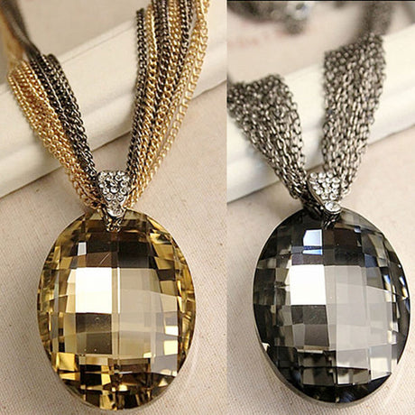 Collection of Oval Glass Crystal Pendant Necklace