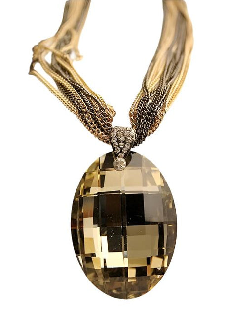 Gold Oval Glass Crystal Pendant Necklace