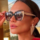 Model Using Retro Polygon Cat Eye Colorful Sunglasses