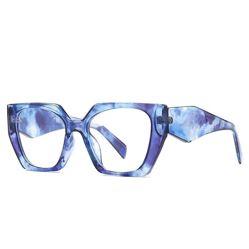 Blue Retro Polygon Cat Eye Colorful Sunglasses