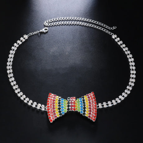 multicolor Rhinestone Bow Tie Necklace