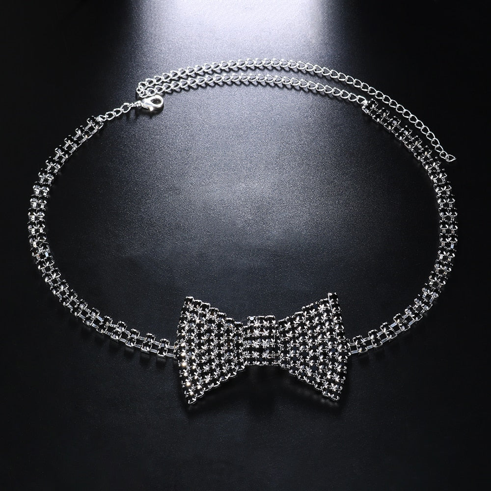 Silver black Rhinestone Bow Tie Necklace