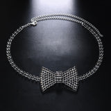 Silver black Rhinestone Bow Tie Necklace