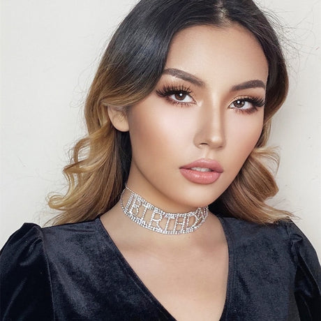 Model using Rhinestone Letter Choker