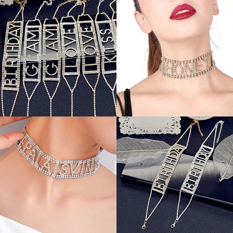 Collection of Rhinestone Letter Choker