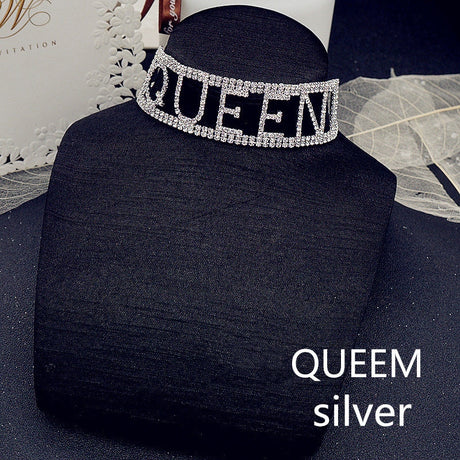 Queen Rhinestone Letter Choker