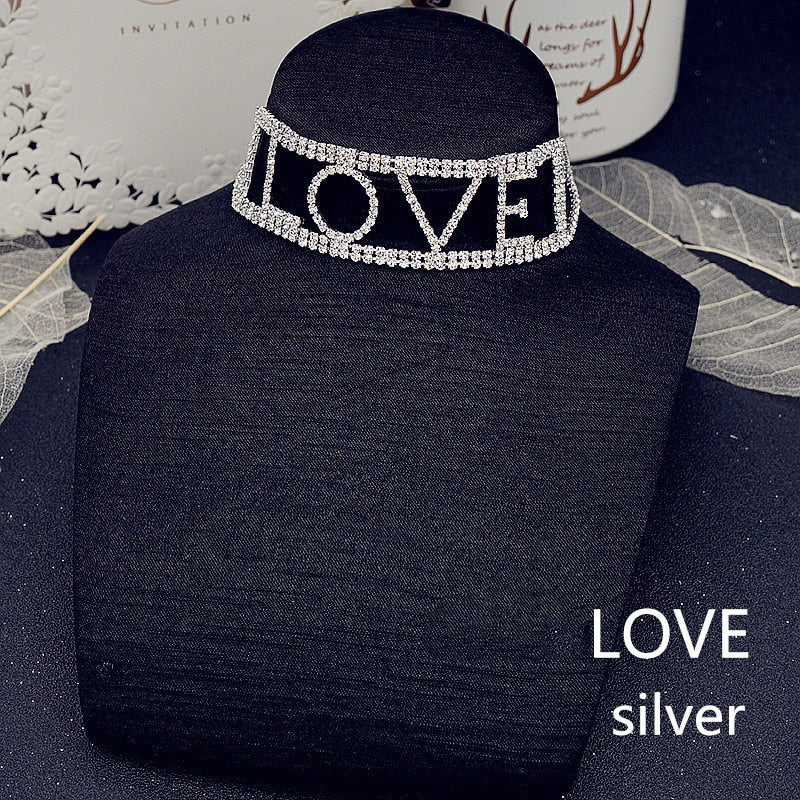 Love Rhinestone Letter Choker