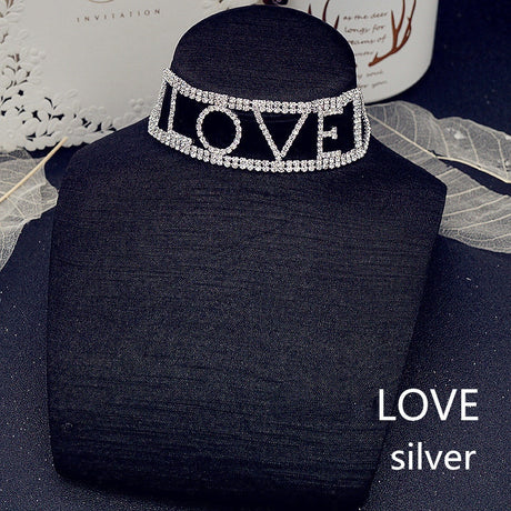 Love Rhinestone Letter Choker