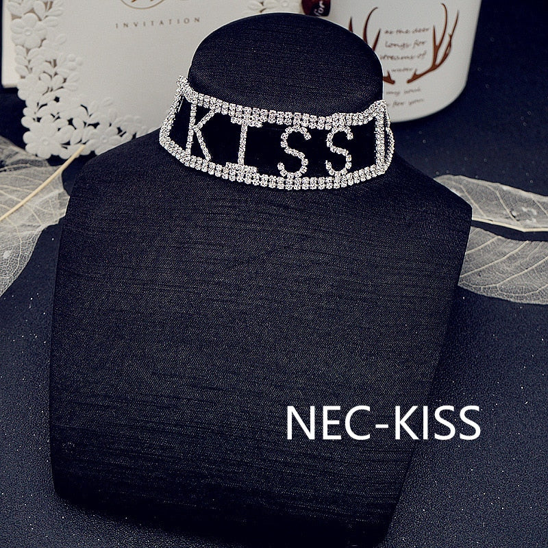 Kiss Rhinestone Letter Choker