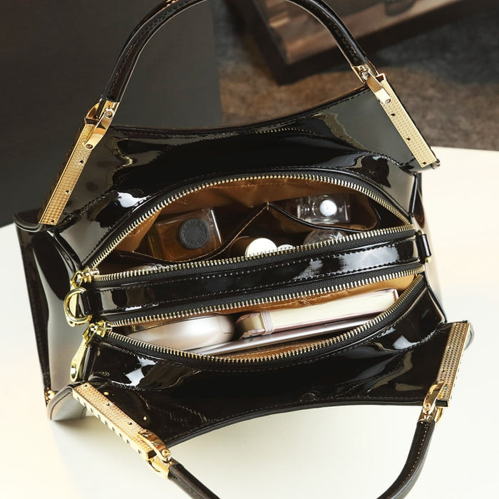 Leather Crystal Diamonds Shoulder Bag