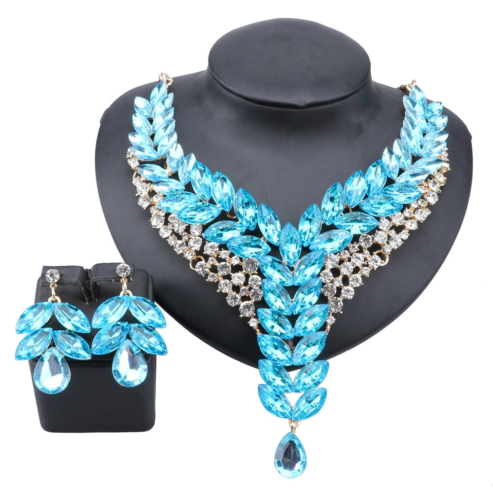 Bridal Rhinestone Crystal Statement Necklace Set
