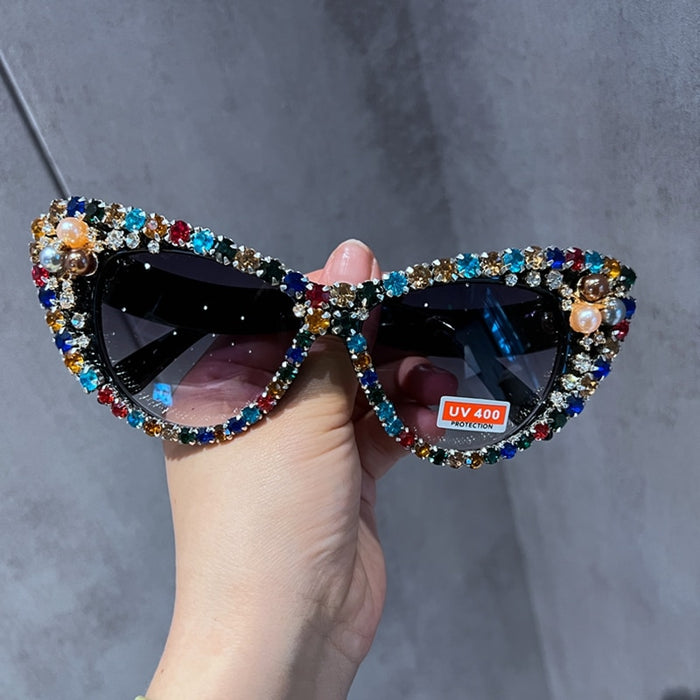 Colorful Rhinestone Retro Cat Eye Sunglasses