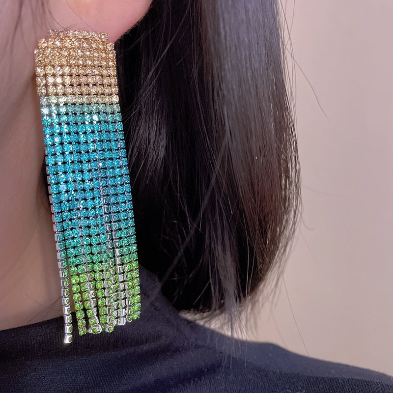 Sparkling Colorful Crystal Rhinestone Tassel Earring