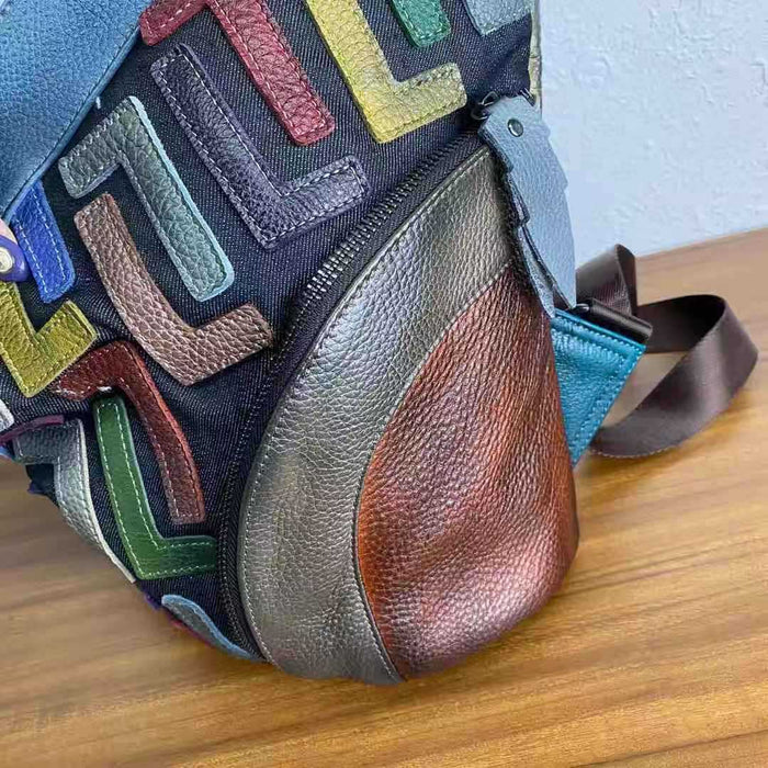 Vintage Genuine Leather Back Bag with Patchwork