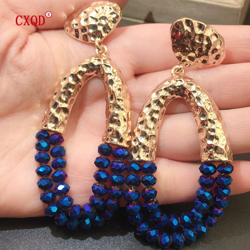 Big Long Oval Handmade Bead Earrings