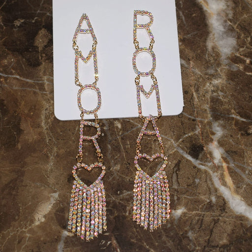 Shiny Rhinestone Letters Dangle Earrings