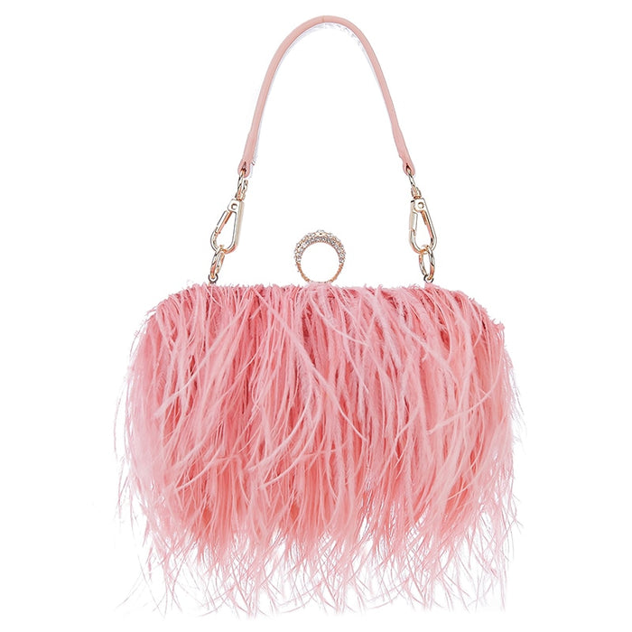 Pretty in Pink Ostrich Feather Evening Bag with Pearl Handle
