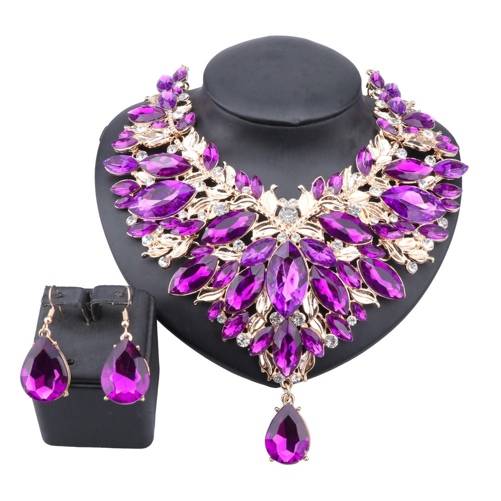 Bridal Boho Choker Crystal Teardrop Necklace Set