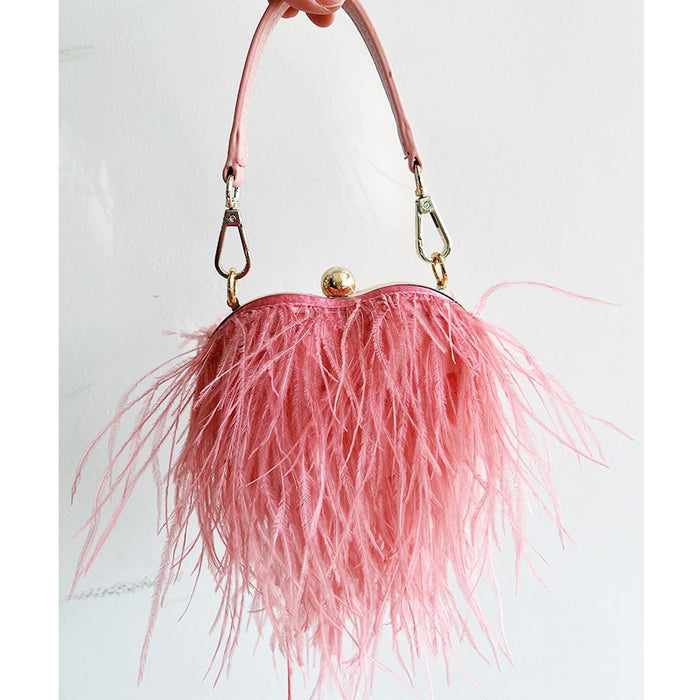 Ostrich Feather Shoulder Bag Pink