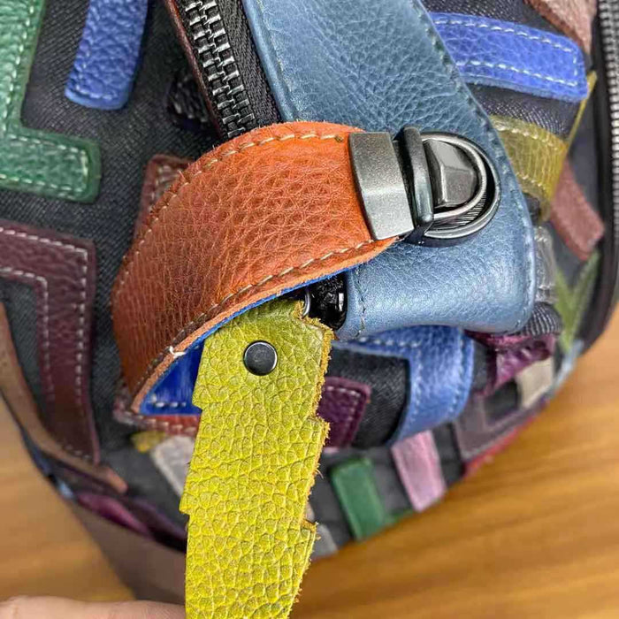 Vintage Genuine Leather Back Bag with Patchwork
