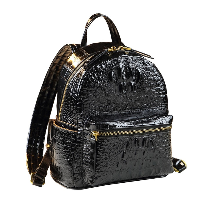 Genuine Leather Crocodile Pattern Backpack