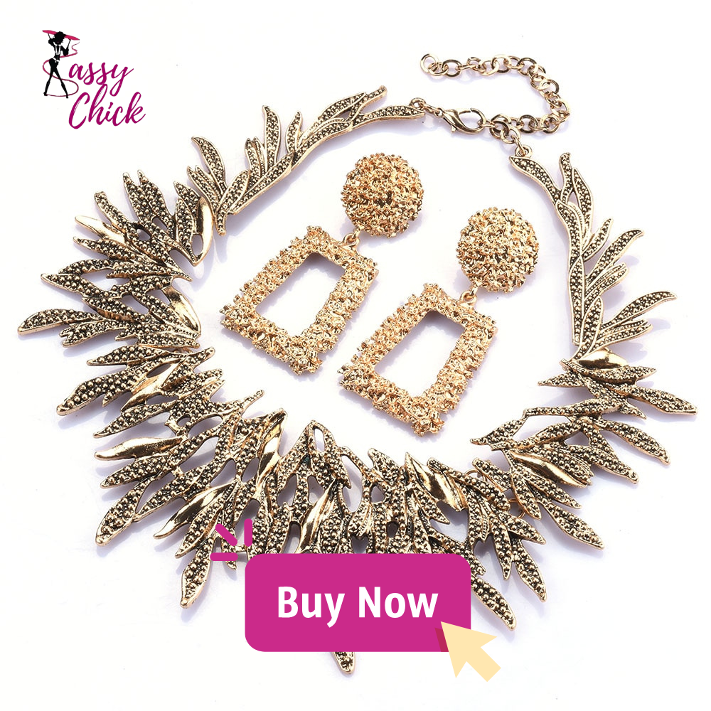 Ethnic Leaves Statement Chokers Necklace Set
