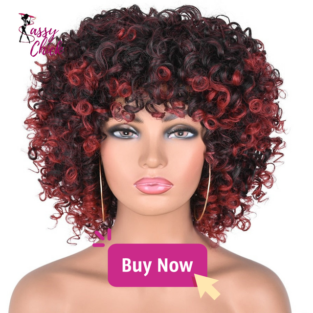 Short Hair Afro Kinky Curly Wigs With Bangs