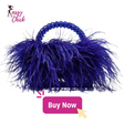 Pearl Bead With Ostrich Feather Fur Handbag