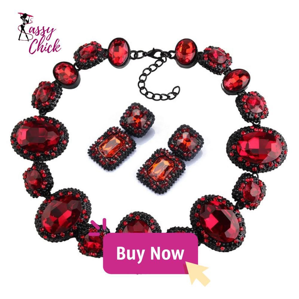 Red Crystal Glass Collar Necklace Set