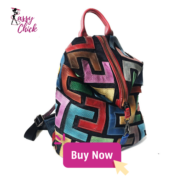 Vintage Genuine Leather Back Bag with Patchwork