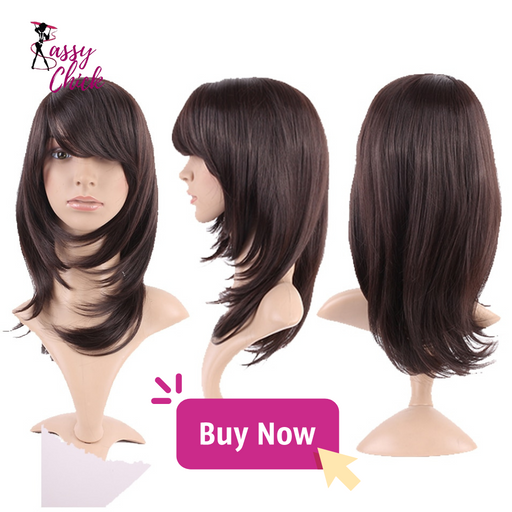 13Inch Dark Brown Medium Synthetic Wig With Bangs