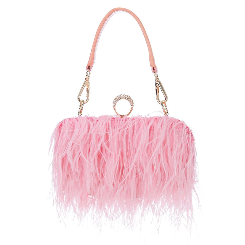 Pretty in Pink Ostrich Feather Evening Bag with Pearl Handle